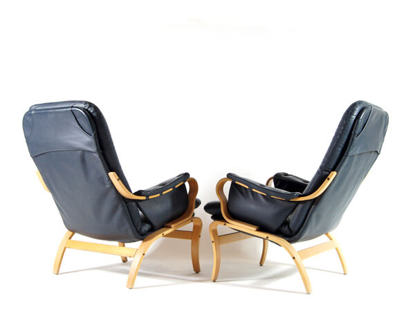 Pair of vintage leather lounge armchairs 70s