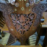 Pair of curule armchairs in solid teak circa 1980
