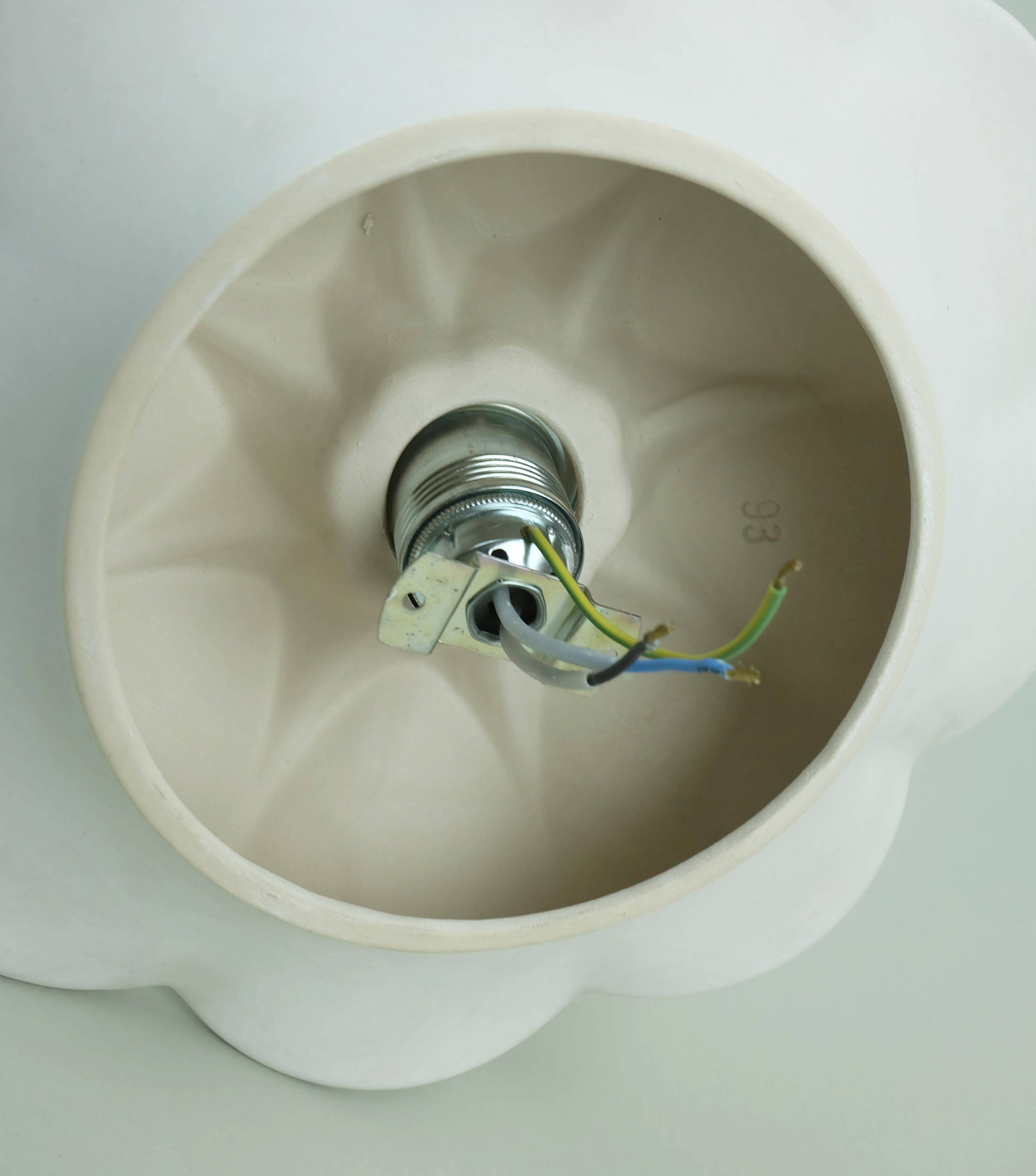 Vintage ceramic ceiling light or wall lamp flower shape white grey rose 80s