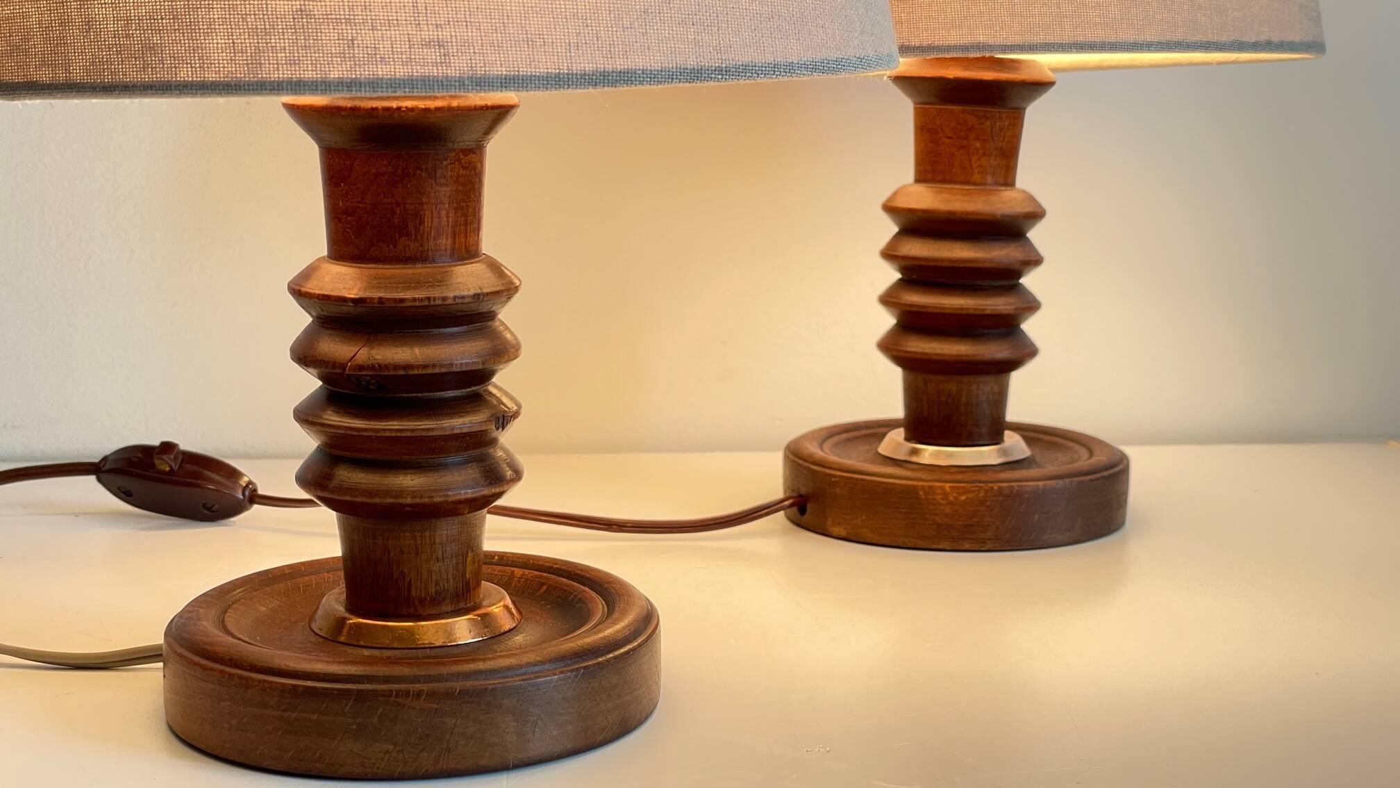 Pair of vintage wooden lamps