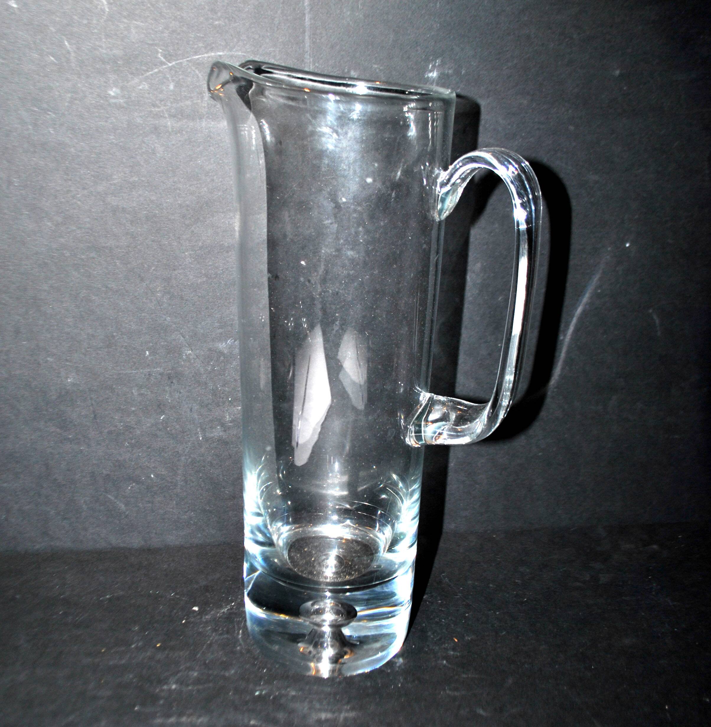 Vintage water pitcher in bubble blown glass - pitcher jug verrerie krosno poland