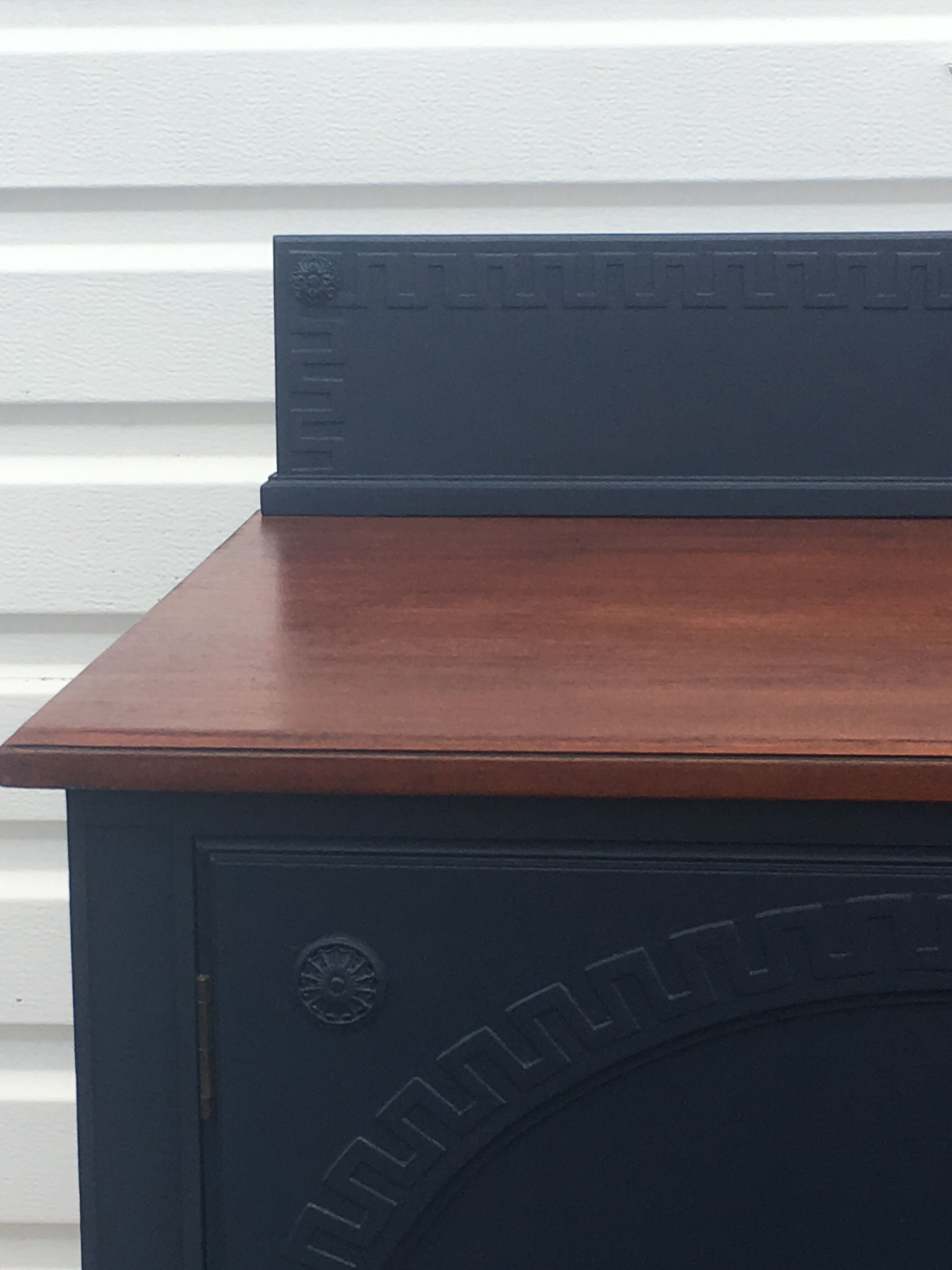 Vintage dark blue hand painted regency style buffet