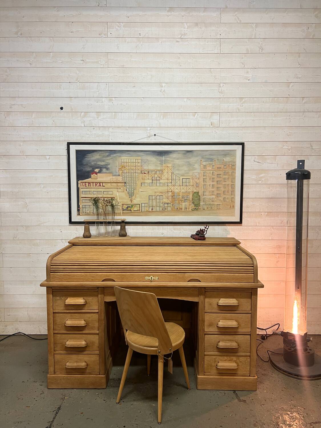 1920s American oak curtain desk