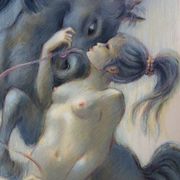 Francis DE SAINT GENIES: Young Girl with a Unicorn, original signed lithograph