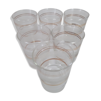 6 vintage glasses lined golden