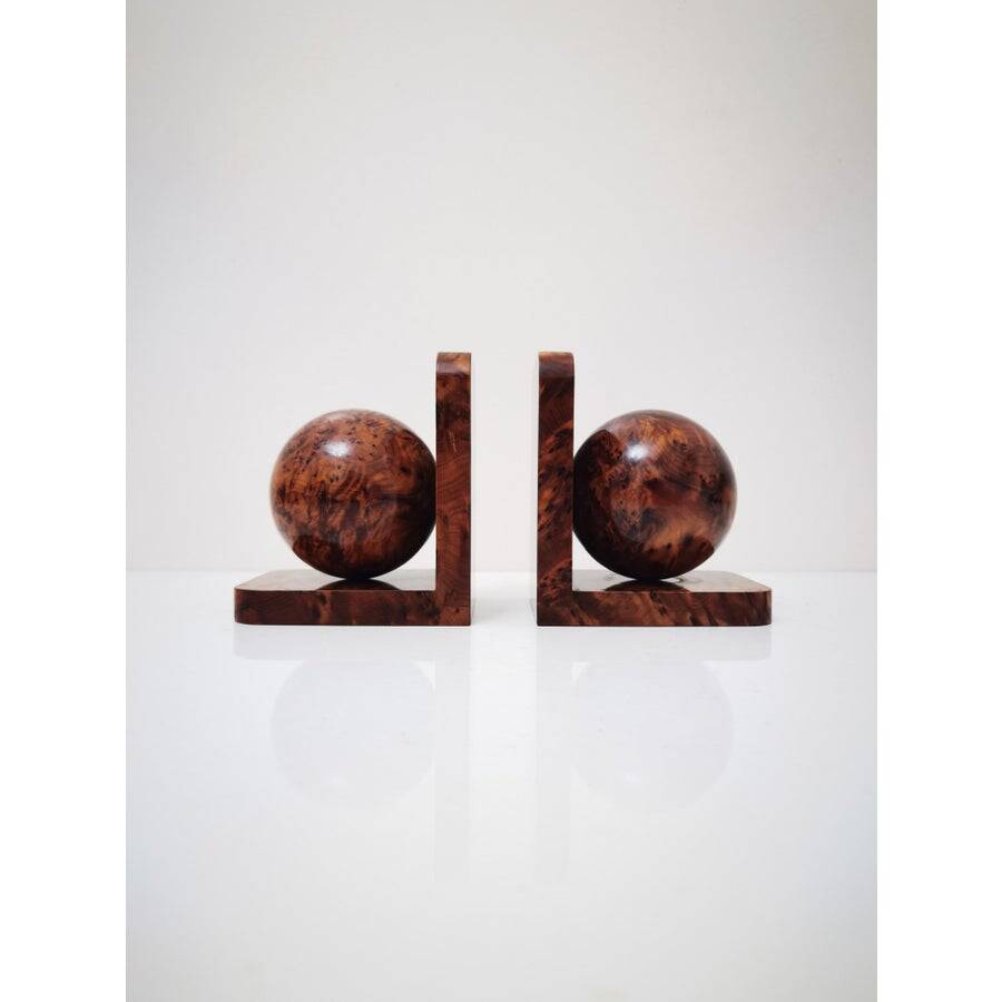 Art Deco bookends in polished solid burl wood