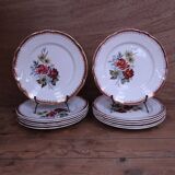 6 flat plates in half porcelain signed FB Floral decoration