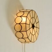 Beautiful round Mid-Century Modern ceiling or wall lamp made of Capiz