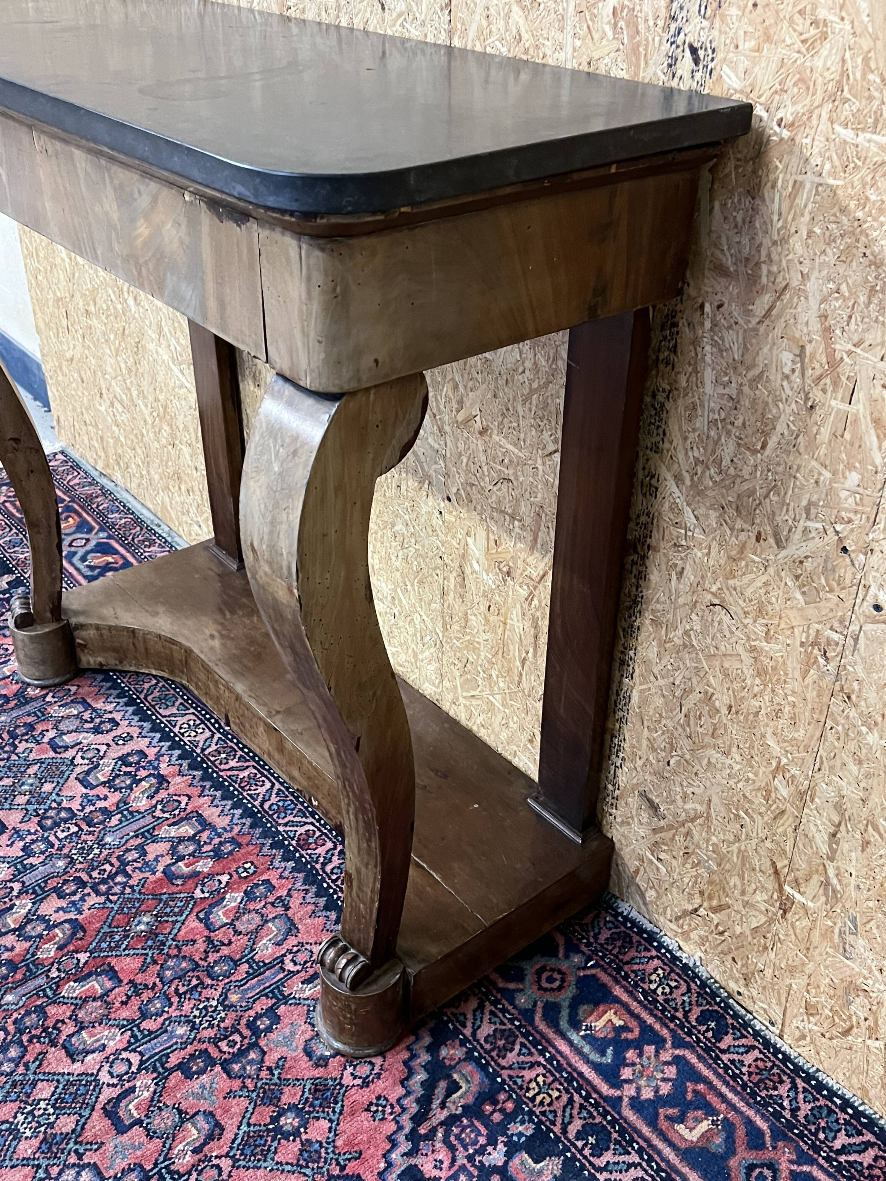 Old mahogany console, styel Restoration, nineteenth, marble top