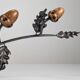 Signed Hand-Forged Iron & Wood Acorn Coat Rack, 1960s