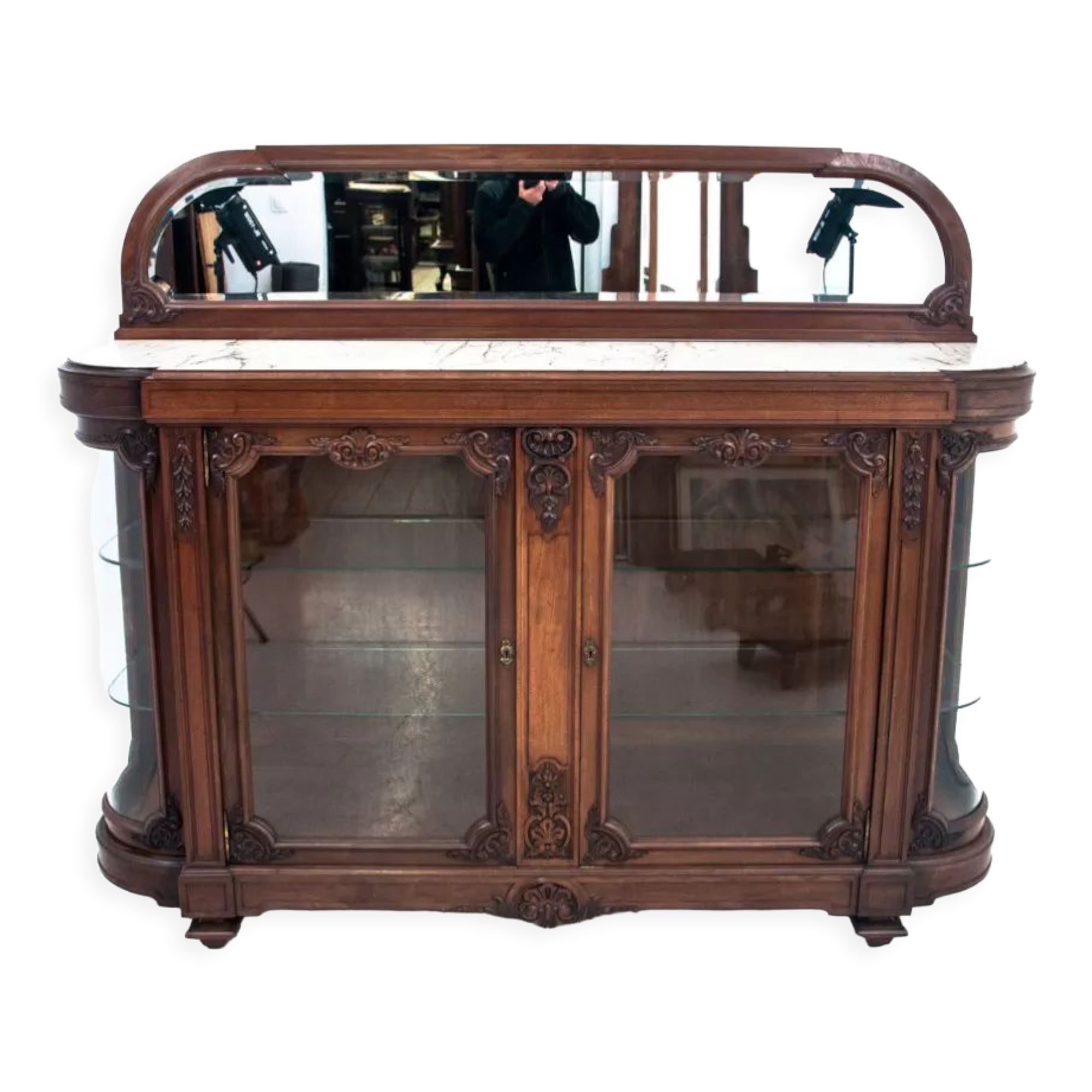 Buffet en verre avec dessus en marbre, France, 1880