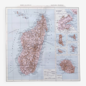 Old map of Madagascar island in 1950 43x43cm