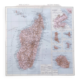 Carte ancienne île de Madagascar en 1950 43x43cm