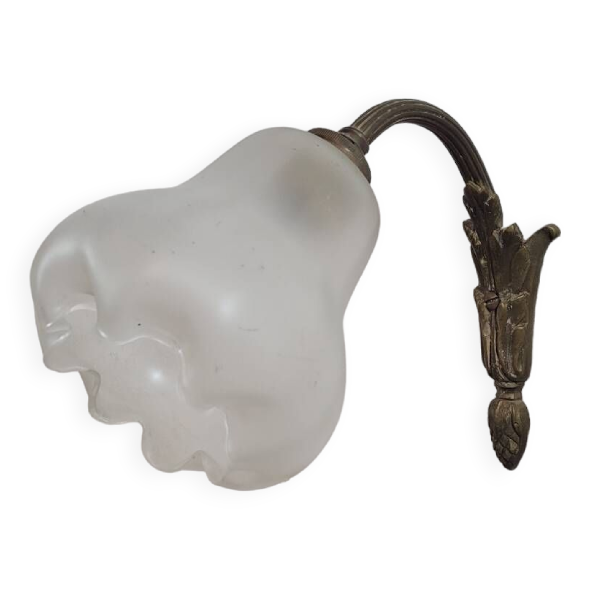 Vintage art deco wall lamp in sandblasted glass and brass