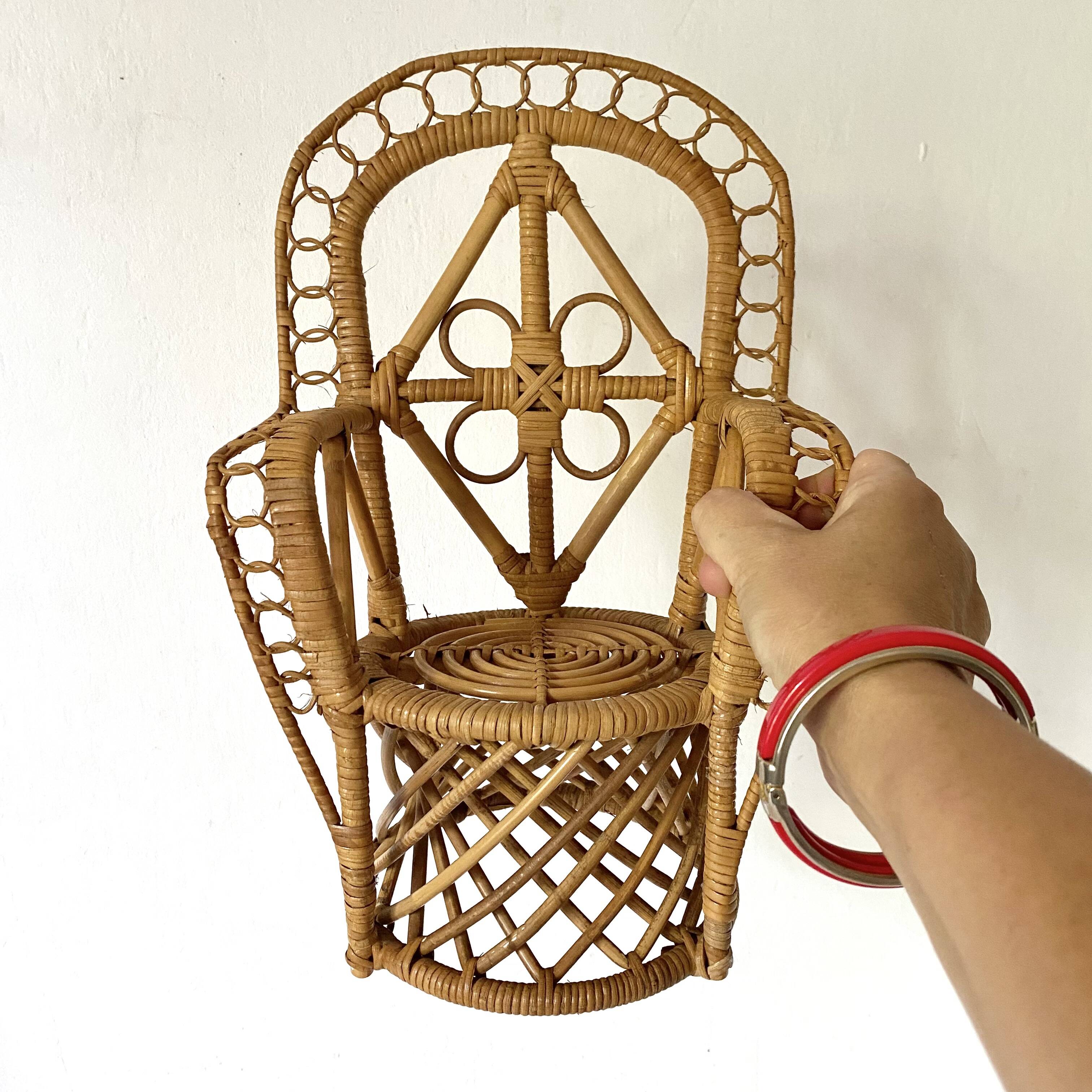 Rattan armchair peacock for doll