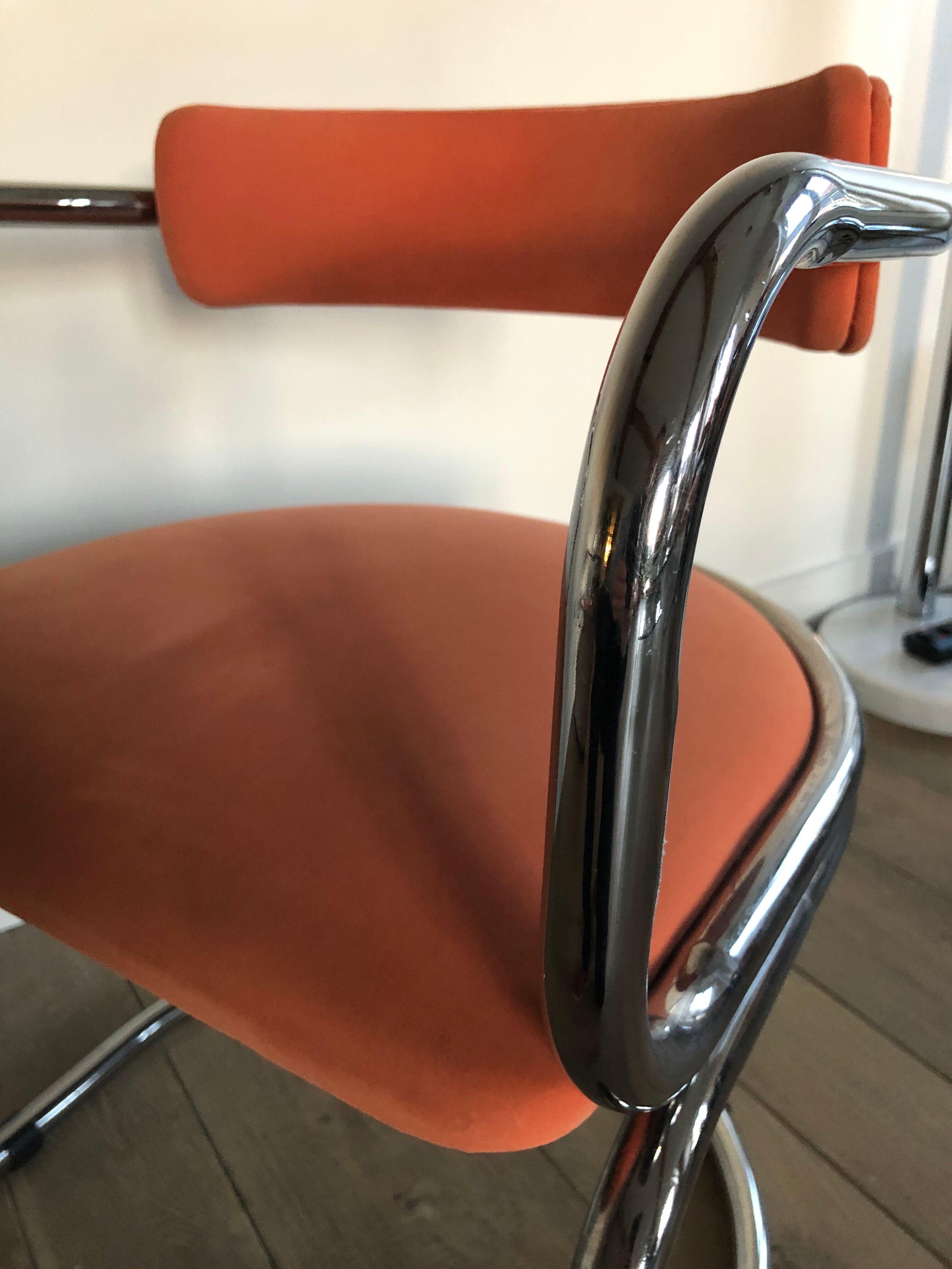 Victoria chair 70s chrome structure and terracotta-colored alacantara fabrics