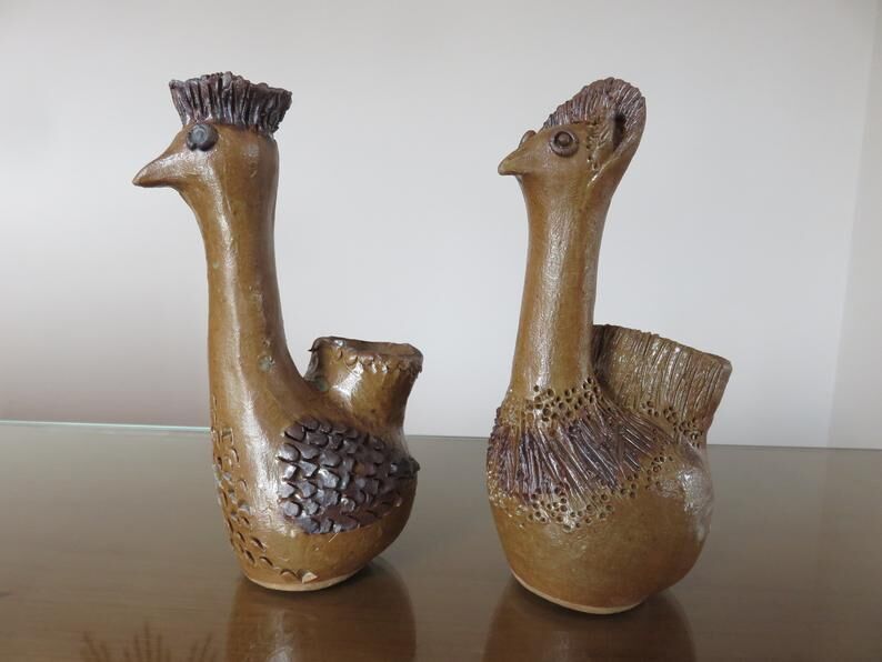 2 ceramic zoomorphic vases, signed 50s