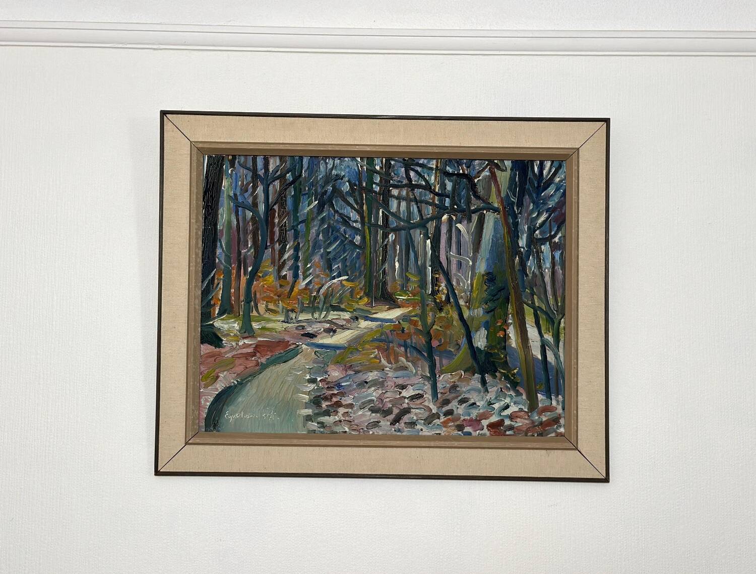 Swedish Oil on Canvas – “Forest” by Eyvind Olesen – Dated 1957
