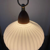 Tripod lamp in opaline and teak from the 60s