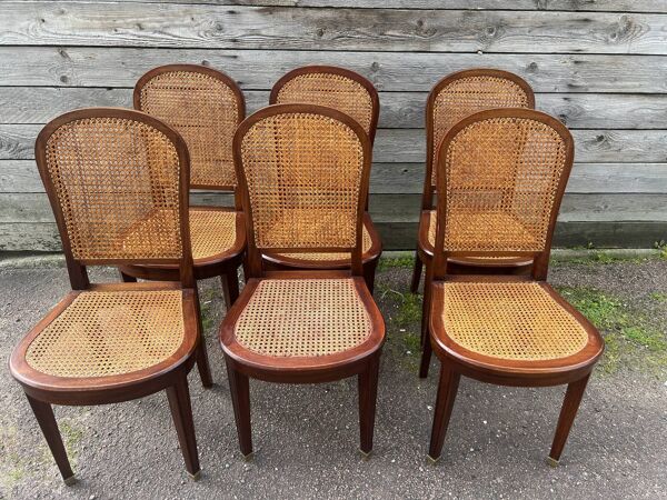 Six Chaises cannées en acajou , Art Décoratif, XX Siècle