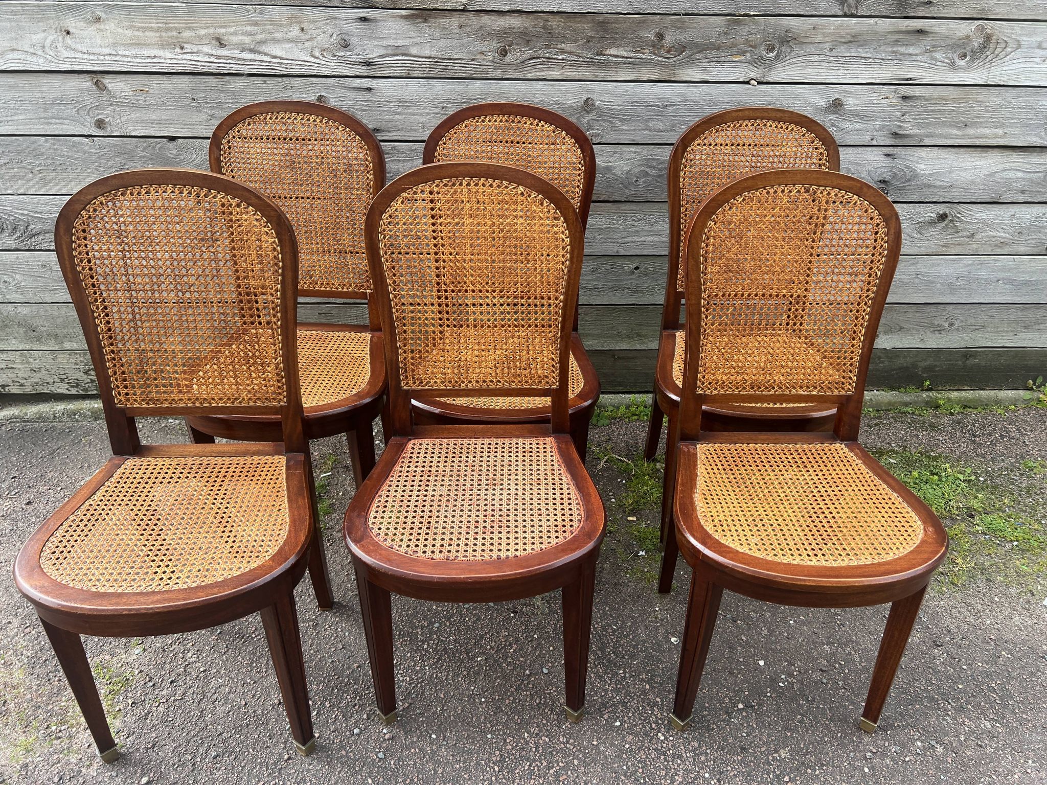 Six caned mahogany chairs, Art Deco, 20th century.