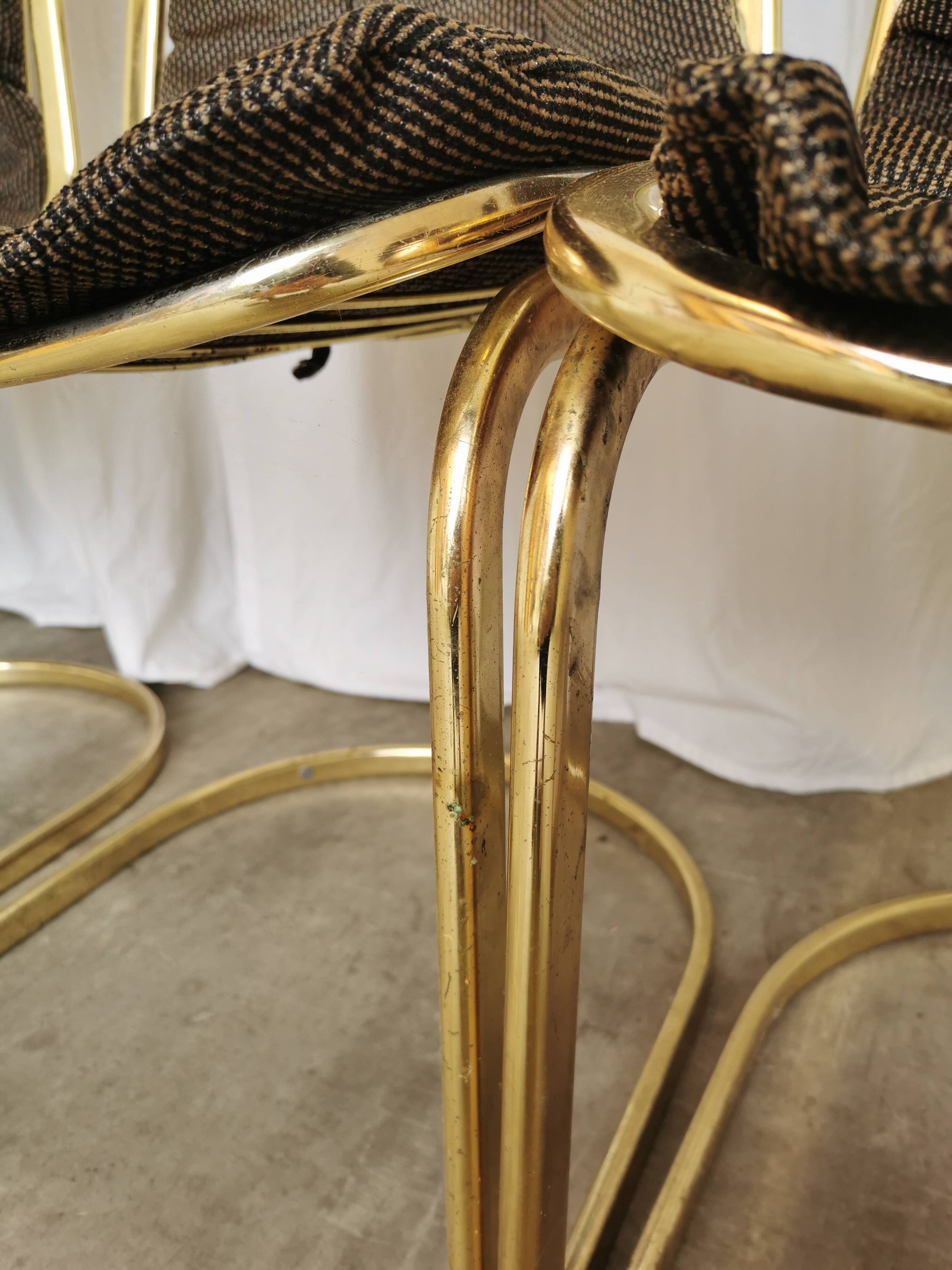 Set of 6 Vintage Gold Chrome Dining Chairs: Italian Mid-Century Design
