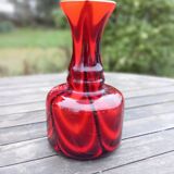 Red/black blown opaline glass vase Empoli 1970 Pop'art style