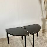 Paire de sellettes vintage années 60 – placage bois & laiton, pieds métal
