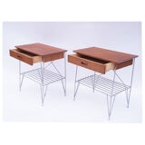 Pair of vintage Danish Scandinavian bedside tables teak & metal