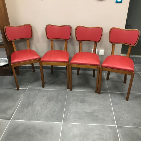 Lot de 4 chaises rouge en bois massif et skaï rouge