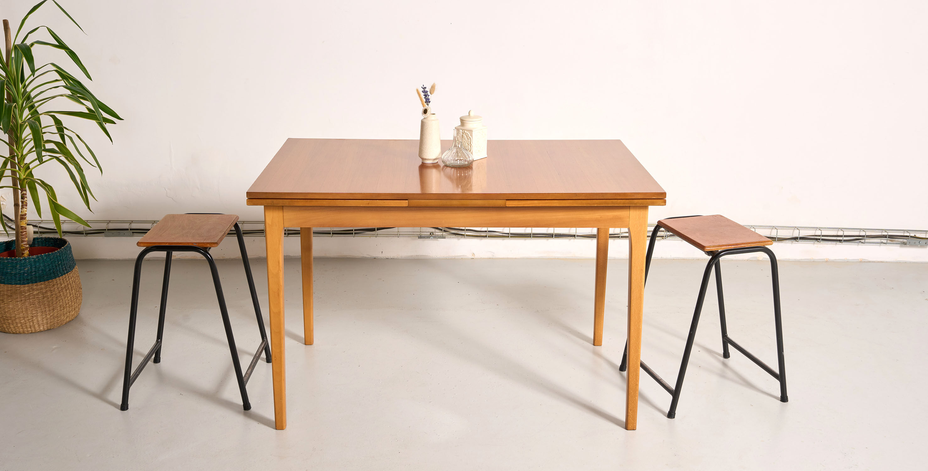 Vintage Scandinavian style dining table, side extensions