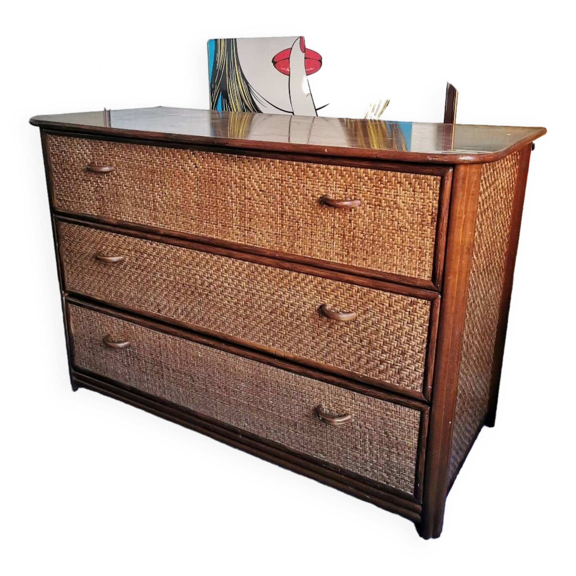 Commode en rotin et bambou