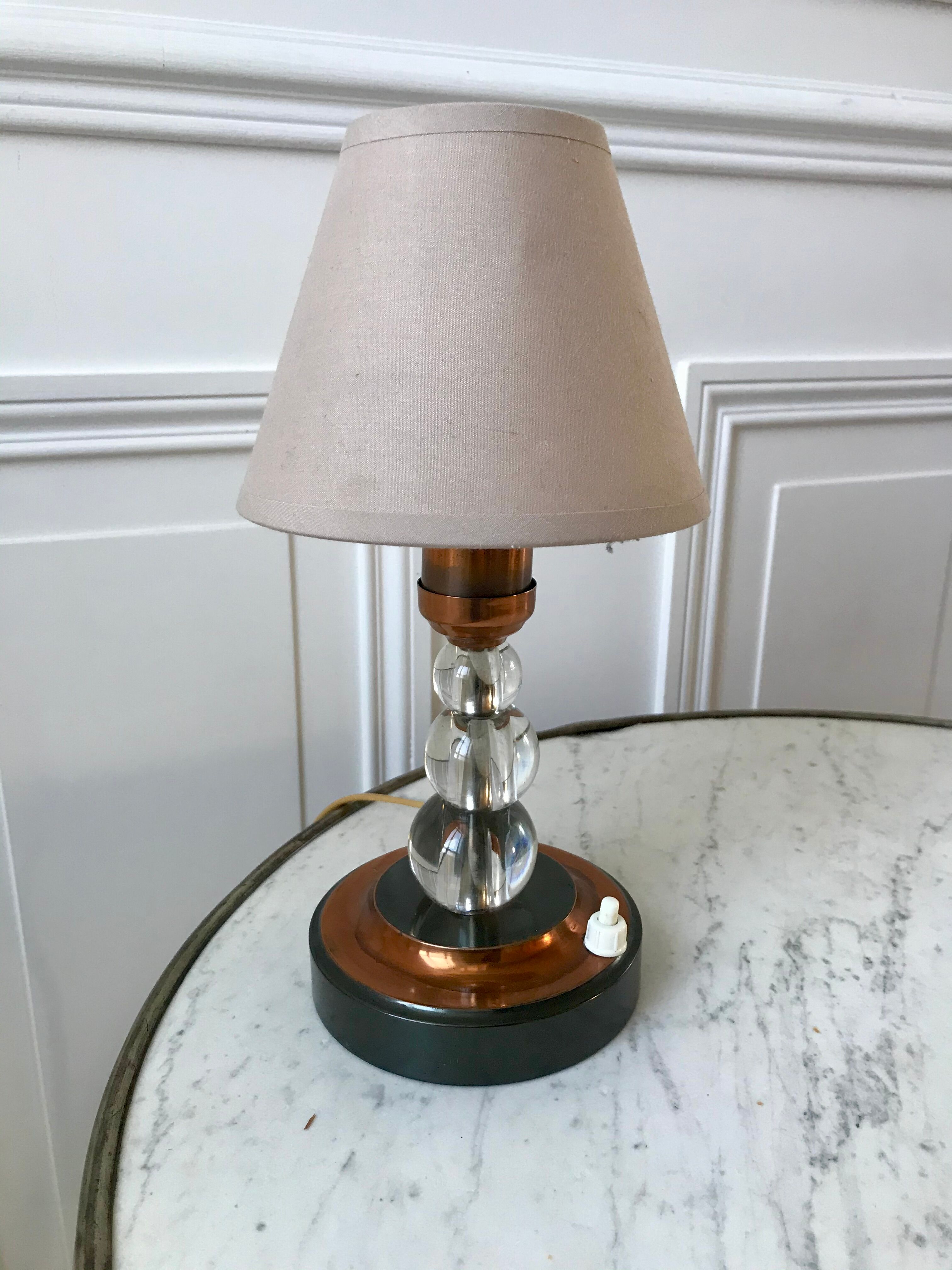 Lampe à poser en cuivre et verre art déco années 30