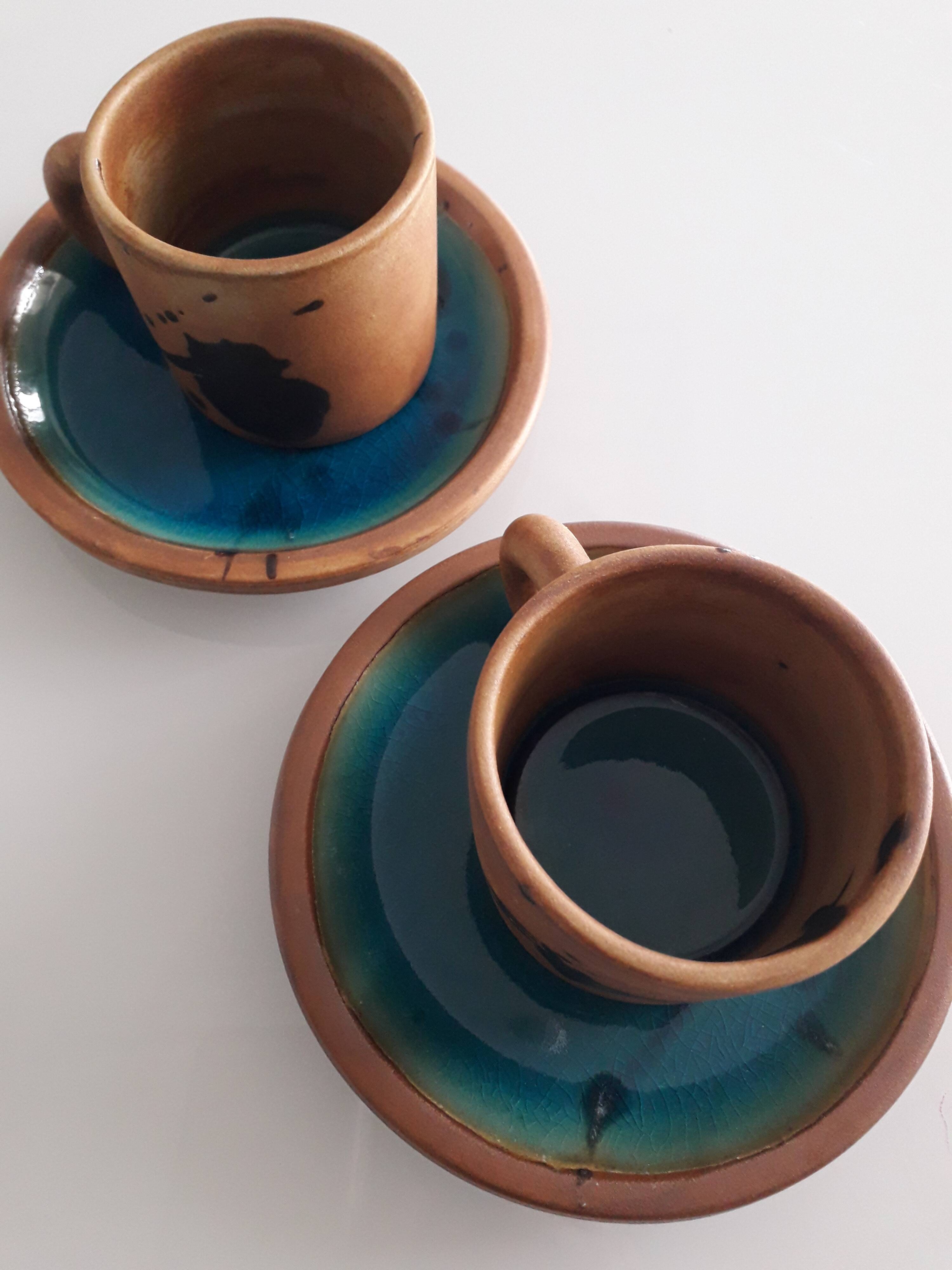 Coffee service stoneware glazed vintage ceramic art