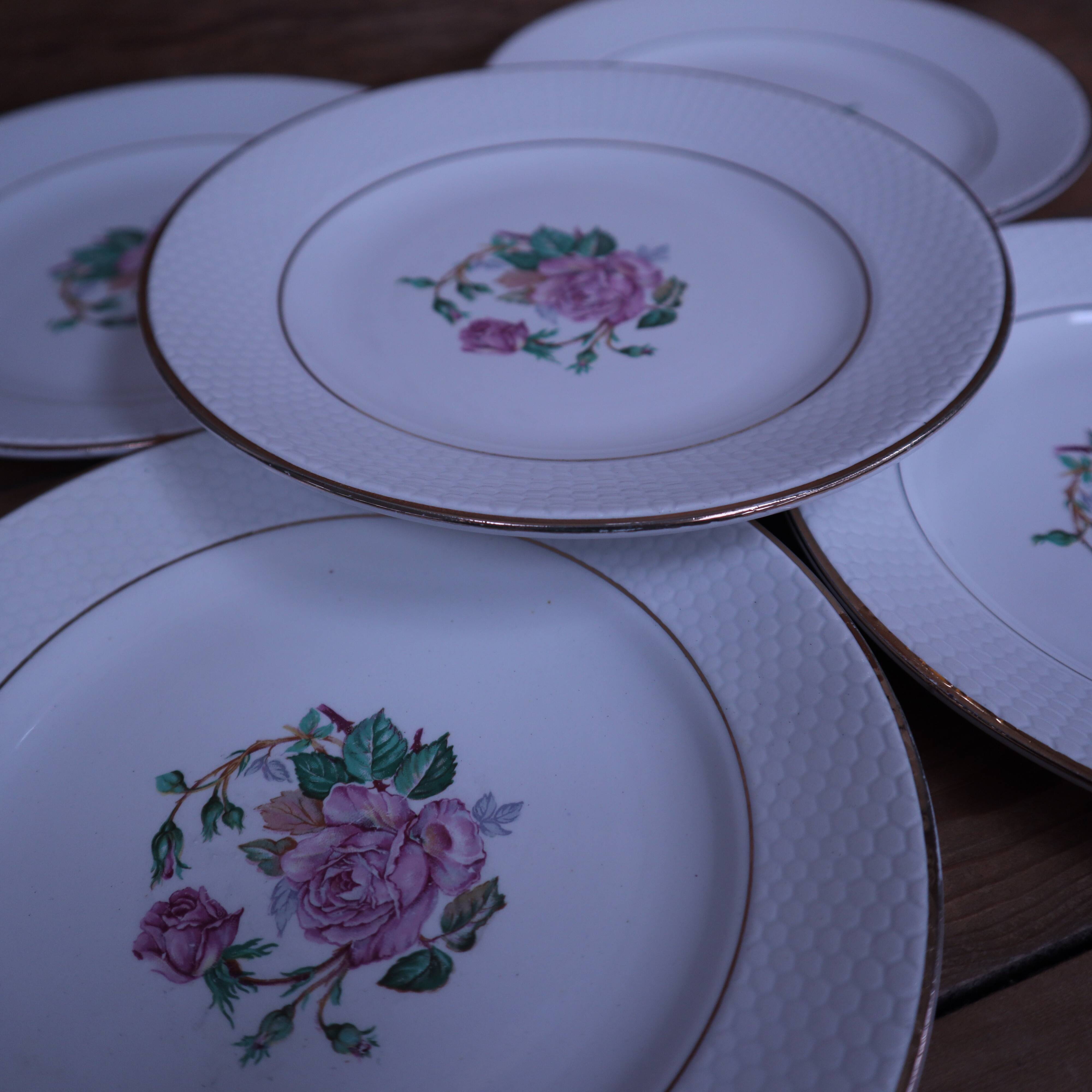 6 dessert plates in half porcelain with floral design KIFO Amandinoise