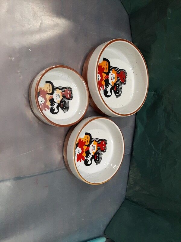 3 ceramic illustration Guy Mocquet for the secours populaire vintage 70's