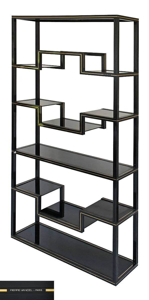 1970s black lacquered metal shelf by Pierre Vandel Paris