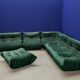 Bottle green velvet Togo living room set by Michel Ducaroy for Ligne Roset, set of 5