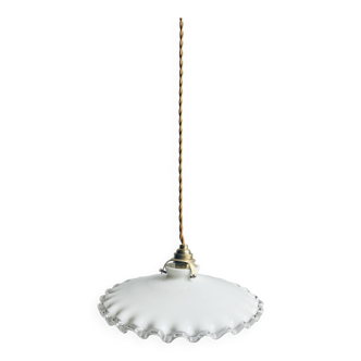 White opaline pendant light with gold wire