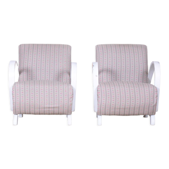 Paire de fauteuils en hêtre blanc Art Déco, Tchéquie, années 1930