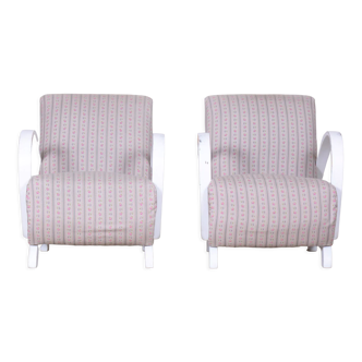 Original pair of white art deco beech armchairs, czechia, 1930s