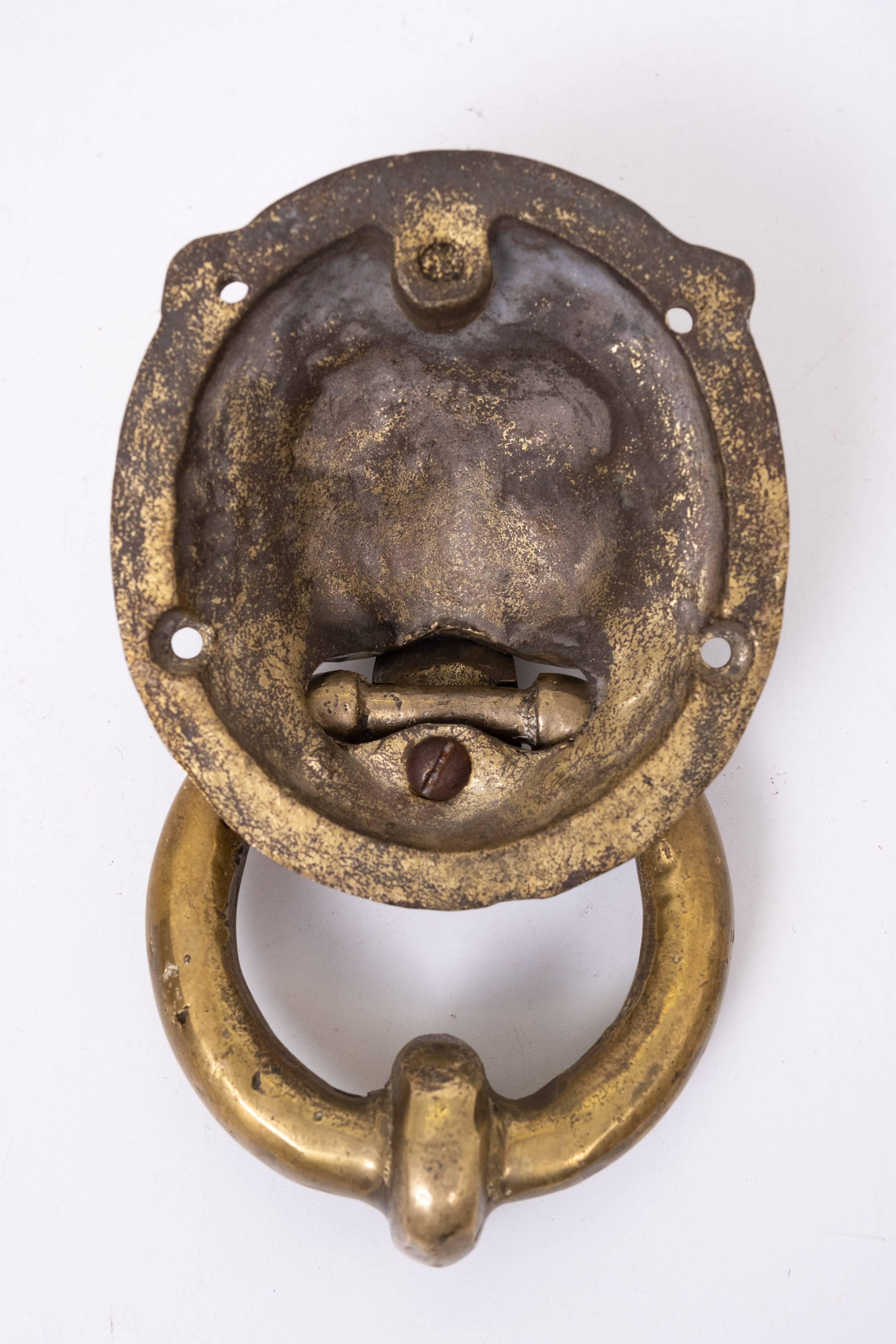 Gilded Bronze Lions head Door Knocker . Early 20th Century Hollan