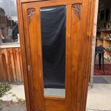 /Art Deco wardrobe with mirror in carved solid oak from the 20s/30s