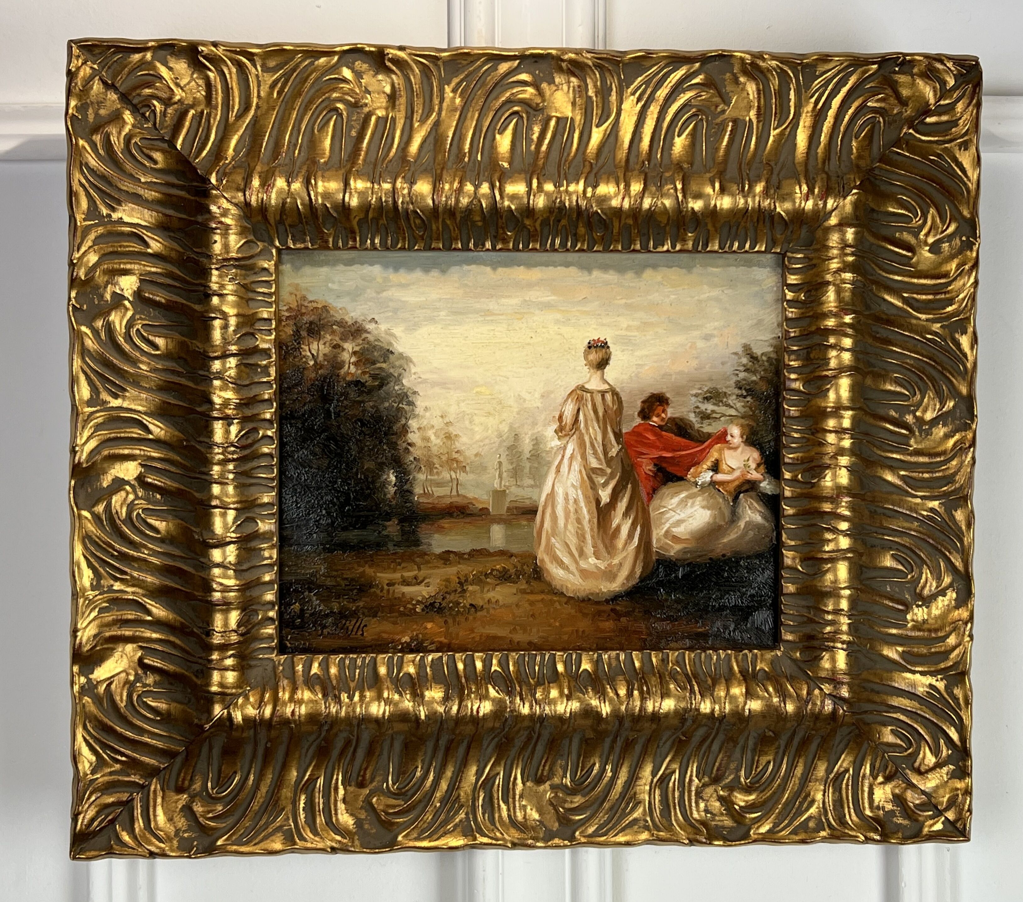 Painting / oil on canvas signed (romantic scene) very well framed