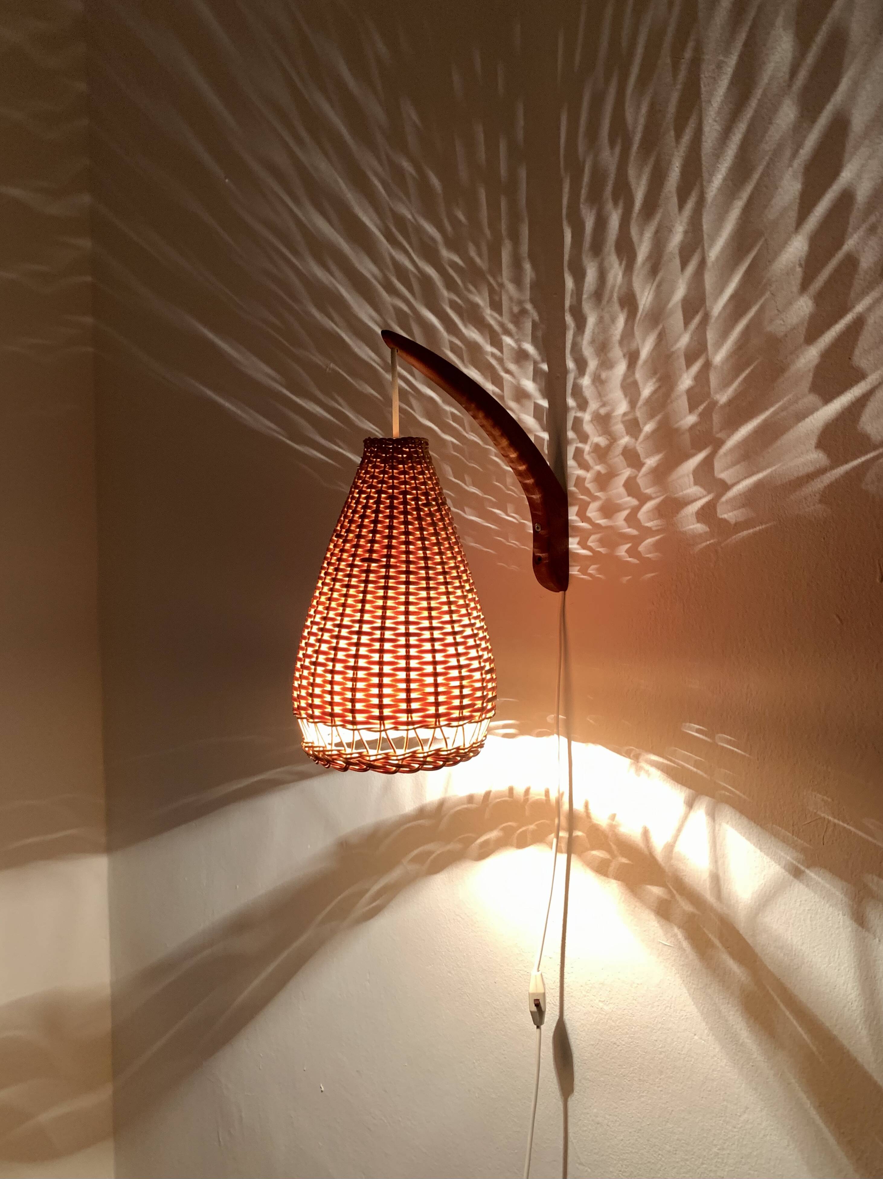 Danish Teak and Wicker Wall Lamp