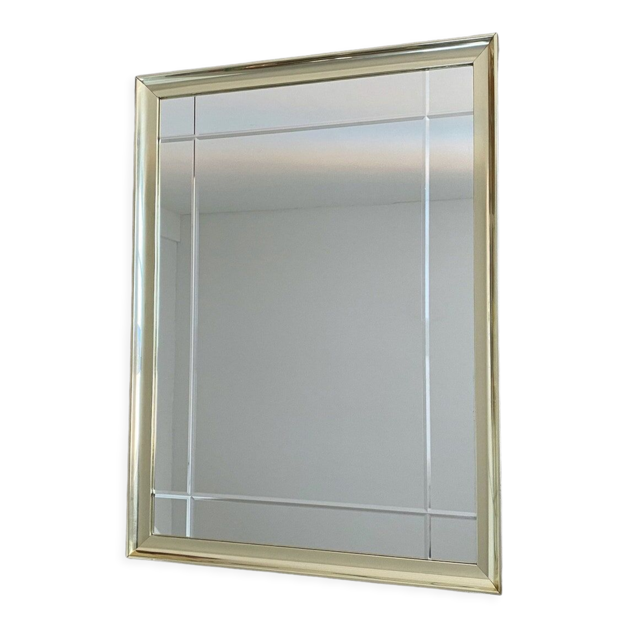 Vintage hollywood regency gold facetted mirror, 80s wall mirror