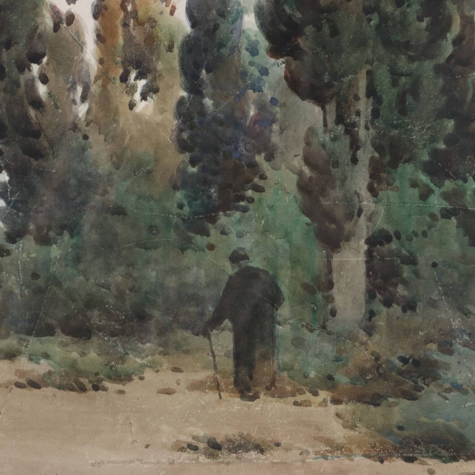Old painting signed Angelos Giallinas, watercolour on paper from the 1800s.