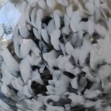 Spherical/ball vase in blown art glass. lsa international. smoked gray speckled white. size 14 x 15 cm