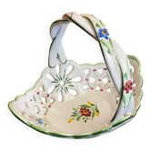 Panier ancien céramique ajourée blanc décor fleurs pour lancel vintage