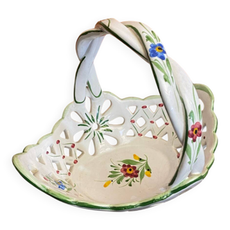 Vintage white openwork ceramic basket with flower decoration for lancel